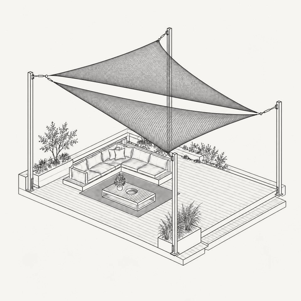 Plano isométrico de una vela de sombra