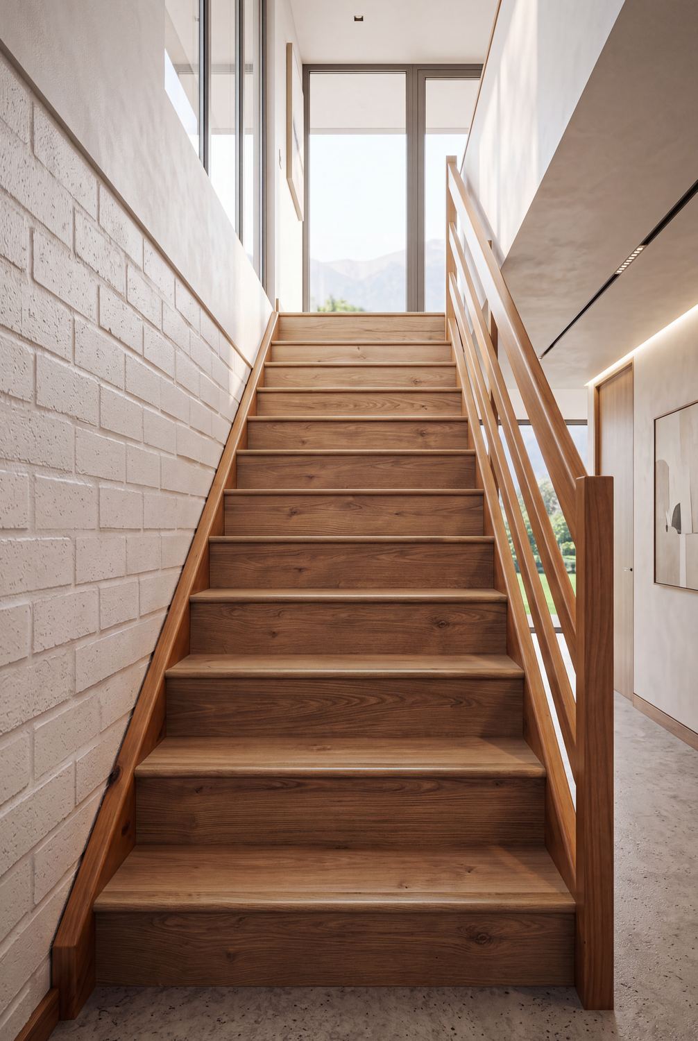 Escalera revestida con piso vinílico en una casa particular