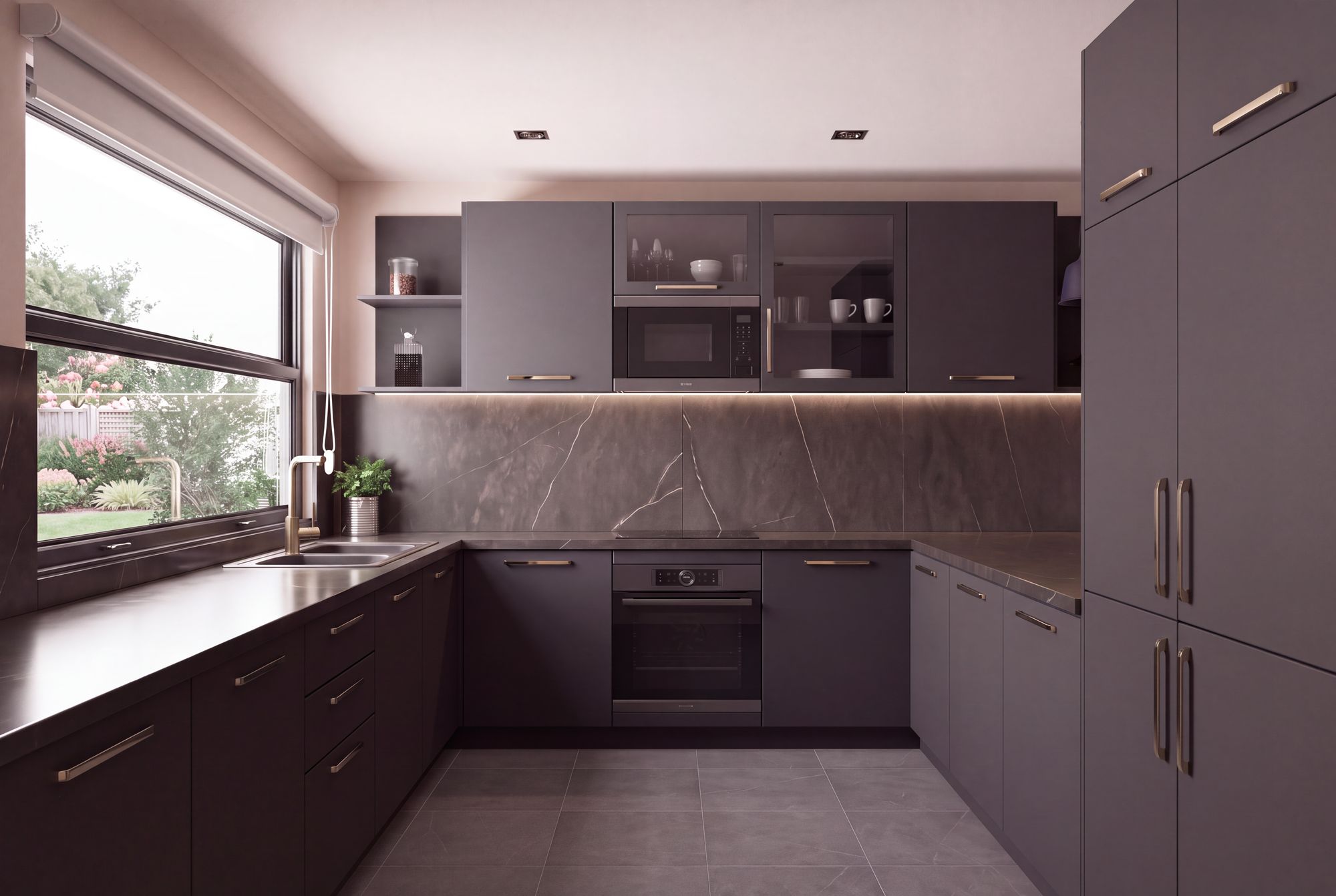 Cocina a medida: comparación entre el modelo 3D y la obra terminada